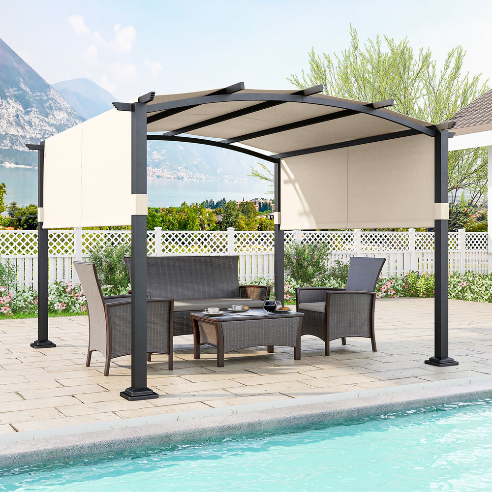 10 x 10 ft Outdoor Pergola Modern Arched Patio Garden Shelter with Retractable Sunshade Canopy-Beige - Gallery View 1 of 11