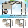 Retractable canopy of a 10 x 10 ft outdoor pergola in beige, providing shade and stability for garden use.