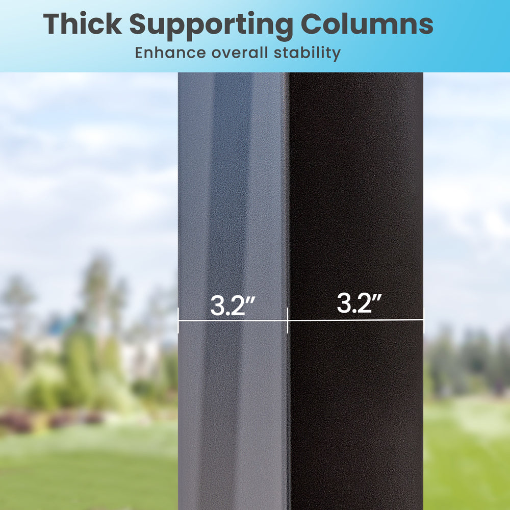 Thick 3.2" supporting columns of the 10 x 10 ft outdoor pergola enhance stability for reliable garden shelter.