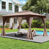 10 x 13 Feet Patio Gazebo Double-Roof with Mesh Netting and Privacy Curtains-Coffee - Gallery View 1 of 11