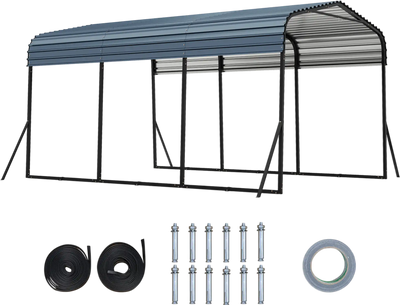 Costway 10' x 14.5' Heavy-Duty Carport Outdoor Galvanized Steel Garage Car Shelter Leak-Proof Roof 60380765 New