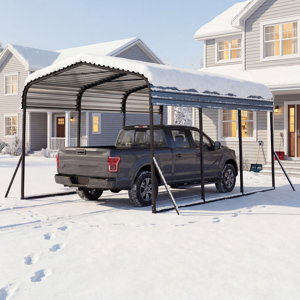 Heavy-duty 10 x 14.5 FT galvanized steel carport with waterproof roof, providing all-weather protection for trucks and.