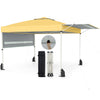 Pop up canopy tent with yellow oxford fabric, dual adjustable awnings, and wheeled storage bag for outdoor events.