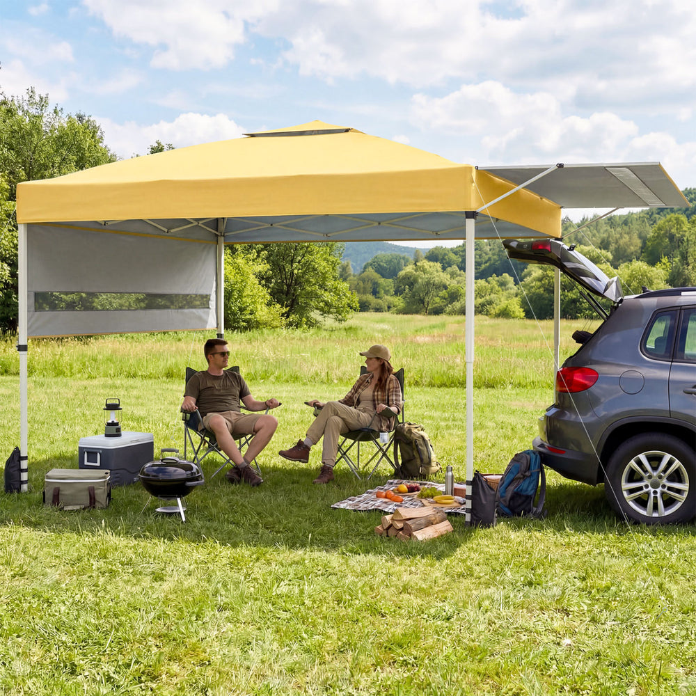 10 x 17 Feet Pop Up Canopy Tent with Dual Adjustable Awnings-Yellow - Gallery View 1 of 11