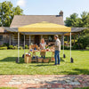 Pop up canopy tent with yellow oxford fabric and dual adjustable awnings, perfect for outdoor gatherings and events.
