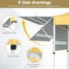 Dual adjustable side awnings of a yellow pop-up canopy tent, designed for enhanced shade and ventilation outdoors.