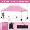 10 x 20 FT pink pop-up canopy tent with adjustable height, ideal for outdoor events, includes carry bag for easy.