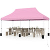 Large pink 10 x 20 ft pop-up canopy tent with tables, ideal for outdoor events, featuring water-resistant fabric and.