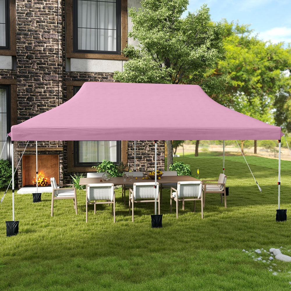 Pink 10 x 20 ft pop-up canopy tent with adjustable height, perfect for outdoor events and gatherings.