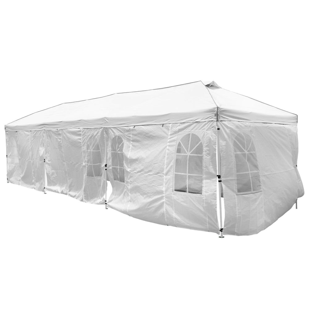 10 x 30 FT Pop Up Canopy Tent with 8 Sidewalls and Adjustable Height-White - Gallery View 1 of 1