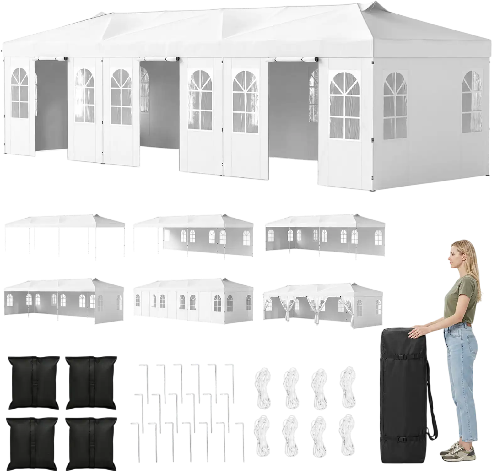 Costway 10' x 30' Pop Up Canopy Tent w/ 8 Sidewalls Adjustable Height 10035242 New