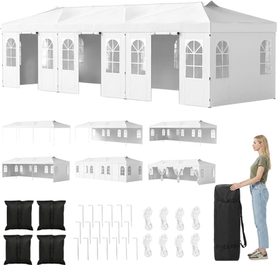Costway 10' x 30' Pop Up Canopy Tent w/ 8 Sidewalls Adjustable Height 10035242 New