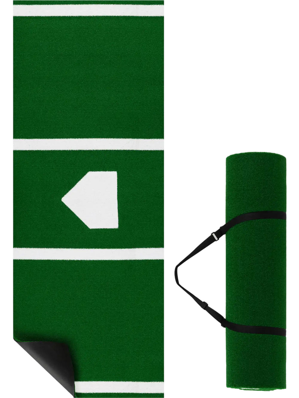 Baseball and softball hitting mat with home plate markings, green artificial grass, and anti-slip rubber backing for.