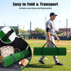 Baseball and softball hitting mat, 10 x 3.8 ft, green, with carry strap for easy transport and anti-slip backing.