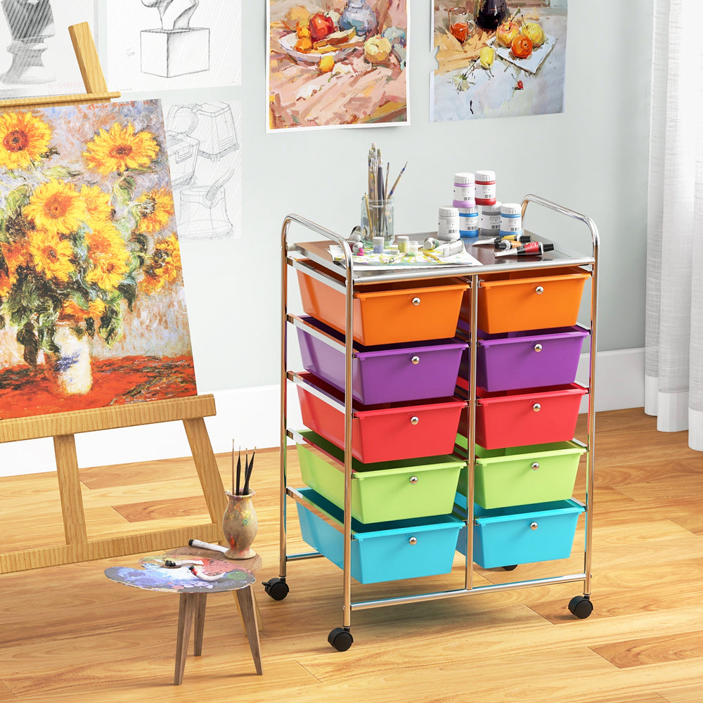 10-Drawer Rolling Storage Cart-Deep Multicolor - Gallery View 1 of 10