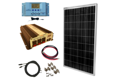 WindyNation SOK-100WPI-15 Complete 100 Watt Solar Panel Kit with 1500W VertaMax Power Inverter for 12 Volt Battery Systems New