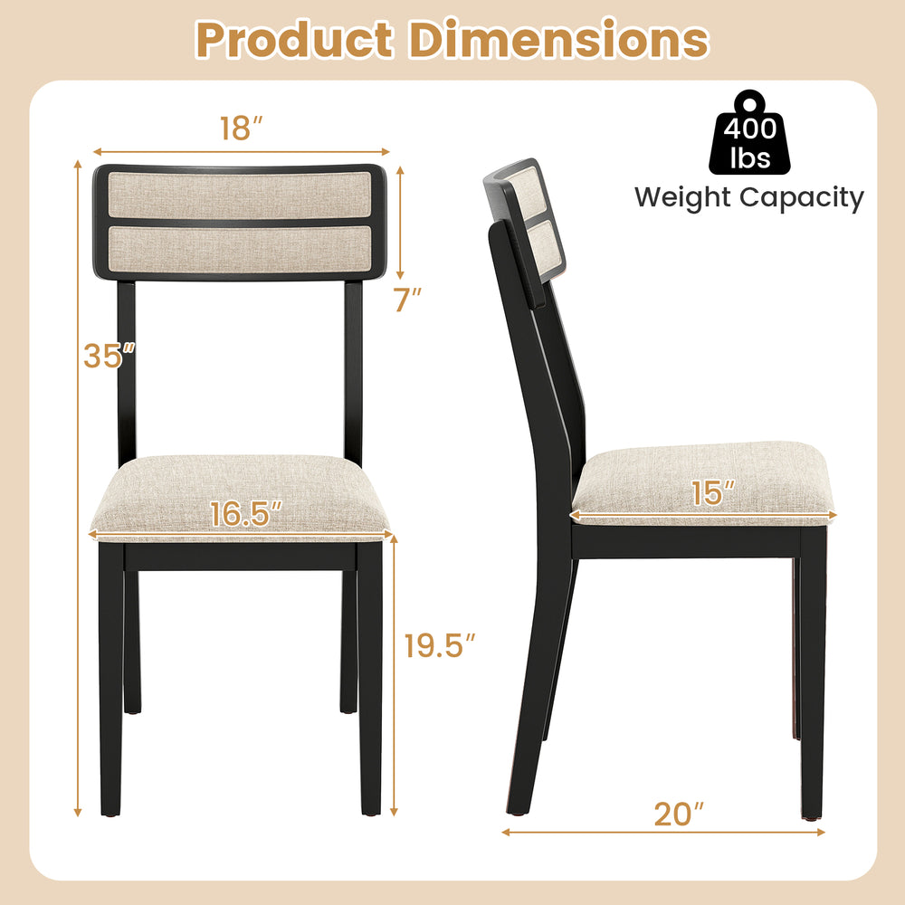 Modern dining chair set with ergonomic tilt backrest, black rubber-wood legs, and padded seat for comfort and style.