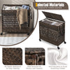 Brown 110L 2-section laundry hamper with removable liner bags, steel frame, and wheels for easy mobility and sorting.