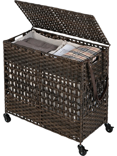 Costway 110L 2-Section Laundry Hamper w/ 2 Removable Washable Liner Bags 78495312 New