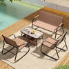 4-piece patio furniture set featuring rocking bistro chairs and a coffee table, perfect for outdoor relaxation.
