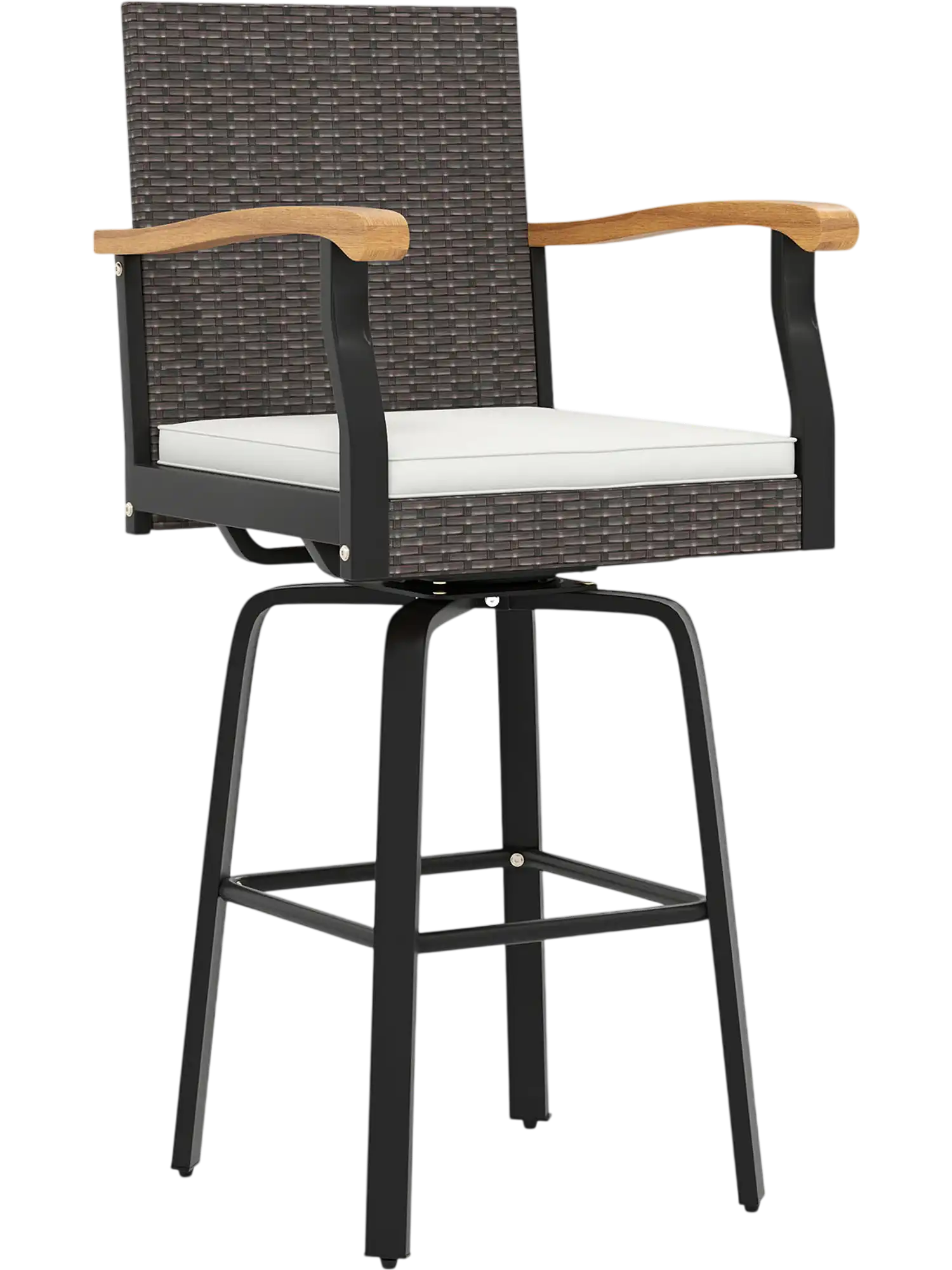 Costway Outdoor 360° Swivel Wicker Bar Stool w/ Cushion & Acacia Wood Armrests 23723788 New