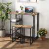 Bar-height dining table set with rustic brown finish, featuring 2 stools and 3 storage shelves for space-saving.