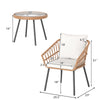 3-piece patio bistro set featuring a beige hand-woven PE rattan chair and tempered glass top table for outdoor elegance.