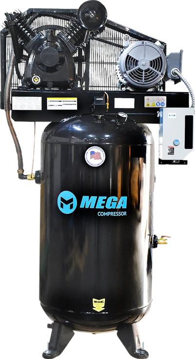 Mega Compressor Industrial Air Compressor Two-Stage 80 Gallon 7.5 HP 175 PSI 460V 3-Phase MP-7580VM3-460BA New