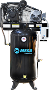Mega 2-Stage 2-Cylinder Vertical Air Compressor, 3 Phase, 7.5 HP, 460V, 80 Gallons, 175 Max. PSI, Model# MP-7580VM3-460