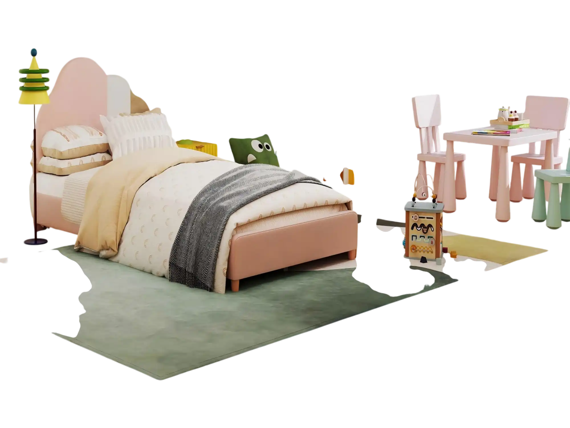 Costway 2-in-1 Kids Twin Bed Frame & 3-Pc Activity Table Chair Set 53263483 New