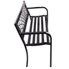 Side view of a steel frame outdoor bench with PVC backrest mesh, sturdy and comfortable for outdoor seating.