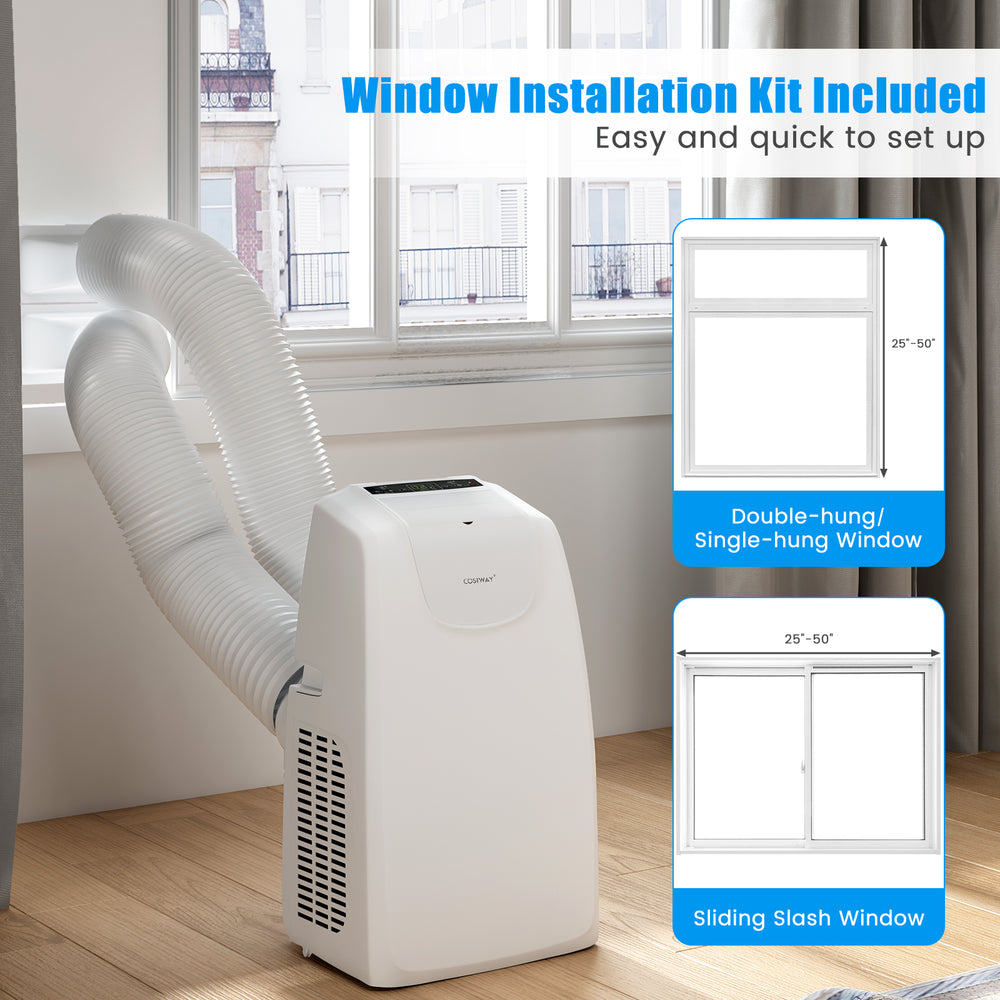 12000 BTU dual hose portable air conditioner with window installation kit, ideal for cooling rooms up to 400 sq.ft.