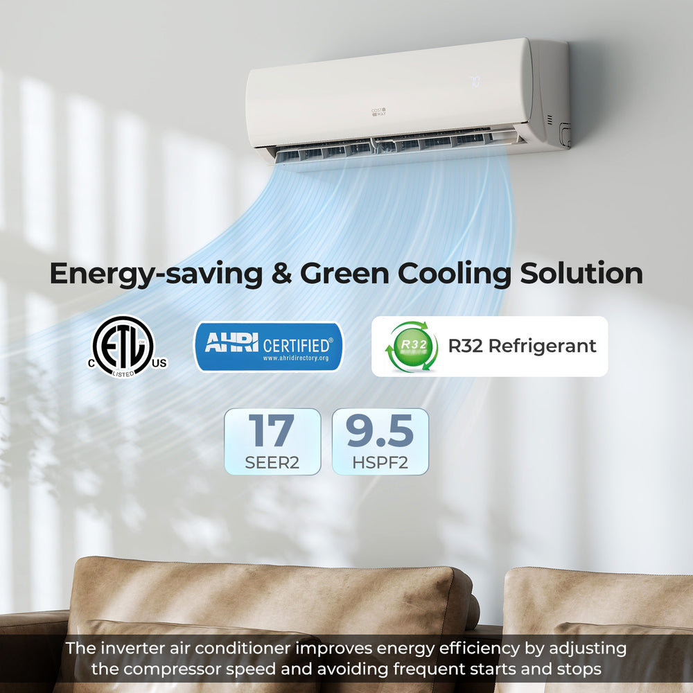 EchoCool Series 11500 BTU mini split air conditioner with WiFi, R32 refrigerant, for efficient cooling and heating in.