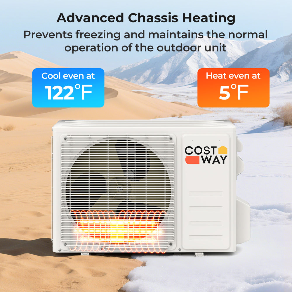 Mini split air conditioner and heater with advanced chassis heating, designed for efficient cooling and heating in.