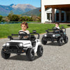 Kids ride-on truck car in black with LED headlights, remote control, and spring suspension for smooth outdoor fun.