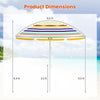 Dimensions of the 6.5 feet beach umbrella with colorful canopy and UPF50+ sun protection for easy setup and transport.