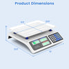 Commercial food scale with dual LCD displays, measuring 13.5" x 13" x 5", ideal for farmers markets and delis.