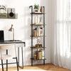 5-tier wall mount ladder shelf in rustic brown, featuring a sturdy metal structure and ample storage for home office.