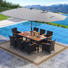 11 Pieces Patio Dining Set with LED Patio Umbrella with Base and Seat Cushions (Navy)-Gray - Gallery View 1 of 11