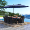 11 Pieces Patio Dining Set with LED Patio Umbrella with Base and Seat Cushions (Navy)-Navy - Gallery View 1 of 11