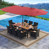 11 Pieces Patio Dining Set with LED Patio Umbrella with Base and Seat Cushions (Beige)-Wine - Gallery View 1 of 11