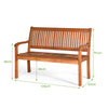 Two-person solid wood garden bench with curved backrest, natural teak color, ideal for indoor and outdoor use.