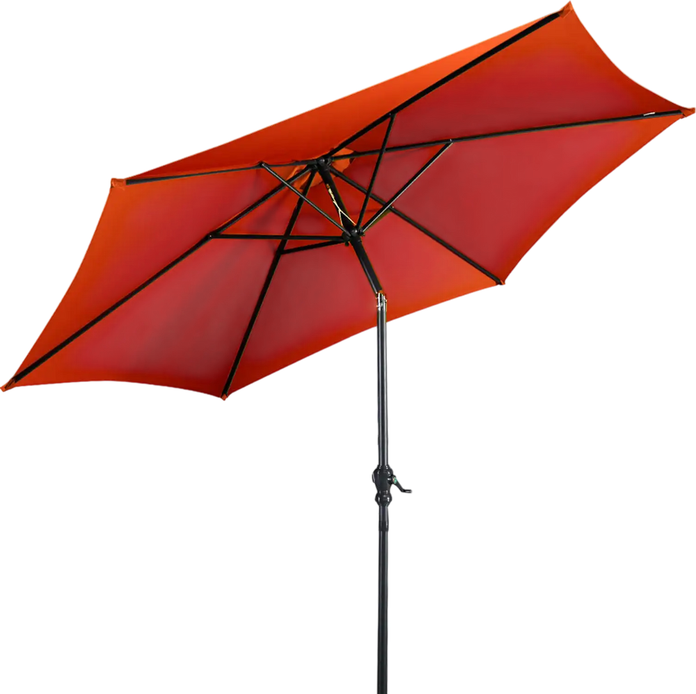 9 ft orange patio umbrella with crank, featuring a stable steel pole and UV protection, ideal for outdoor use.