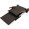 Folding outdoor rattan chaise lounge chair with adjustable backrest and wheels, perfect for beach or poolside.