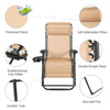 Oversize lounge chair in beige with adjustable backrest, cup holder, and breathable fabric for outdoor relaxation.