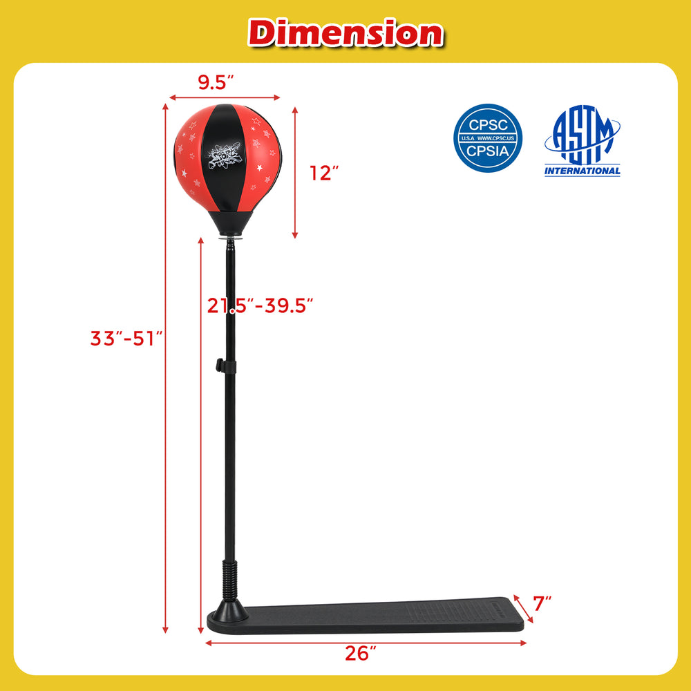 Adjustable kids punching bag with red and black design, height 33"-51", for developing hand-eye coordination and.