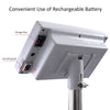 Rechargeable battery charge port and on-off switch for the 660 lbs digital floor platform scale's stainless steel.
