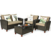 4-piece patio rattan furniture set with cushions, featuring ergonomic design and weather-proof PE wicker for outdoor.