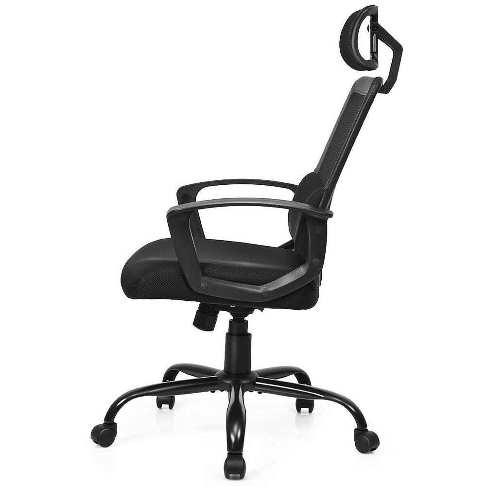 High back mesh office chair with ergonomic design, adjustable height, and swivel base for comfort and mobility.
