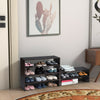 Stackable 31-inch shoe rack in brown, featuring two tiers for organized shoe storage in living room or bedroom.